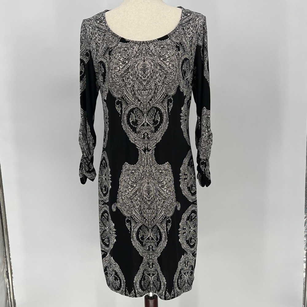 INC International Concepts Black and Silver Long Sleeve Dress